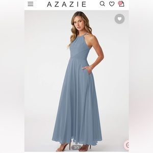 Azazie Melinda Floor Length Dusty Blue - Size A6